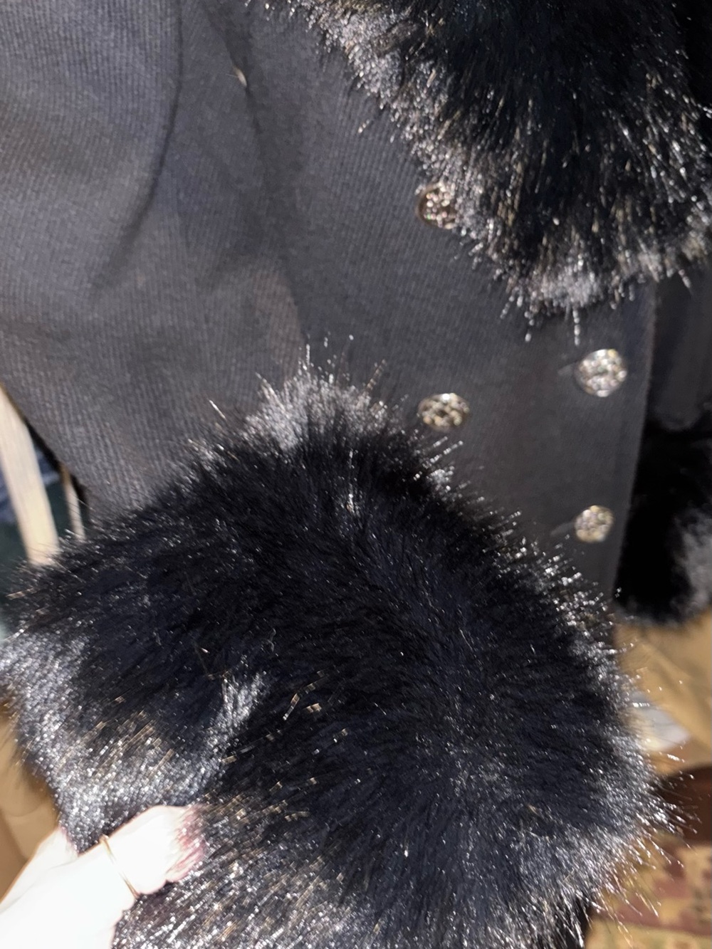 ❄️TALBOTS❄️WOOL DOUBLE BREASTED TRENCH❄️FUR COLLAR/CUFFS - Picture 4 of 11